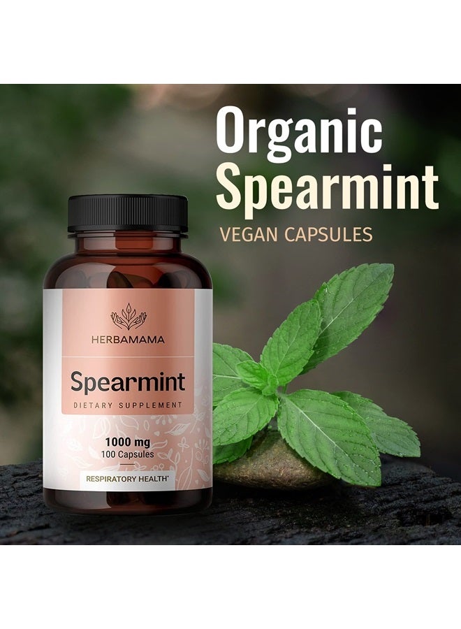HERBAMAMA Spearmint 100 Capsules - 1000 mg - Organic Mentha Spicata Dietary Daily Supplement - Natural Support for Digestive & Respiratory Function - for Stress Relief - Vegan, Non-GMO - Image 5