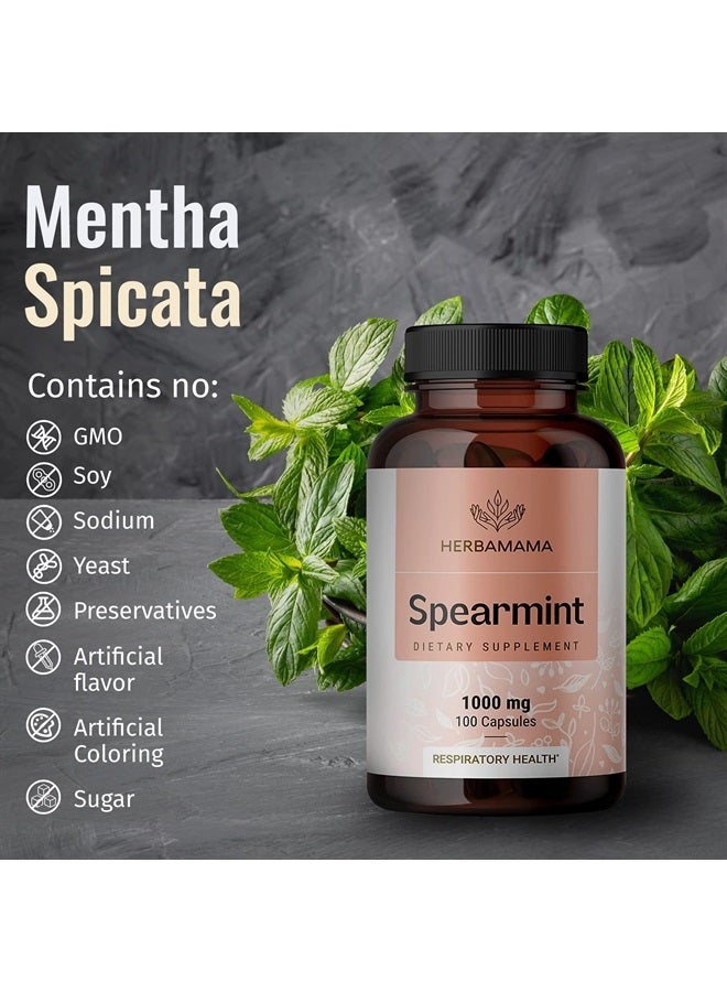 HERBAMAMA Spearmint 100 Capsules - 1000 mg - Organic Mentha Spicata Dietary Daily Supplement - Natural Support for Digestive & Respiratory Function - for Stress Relief - Vegan, Non-GMO - Image 4