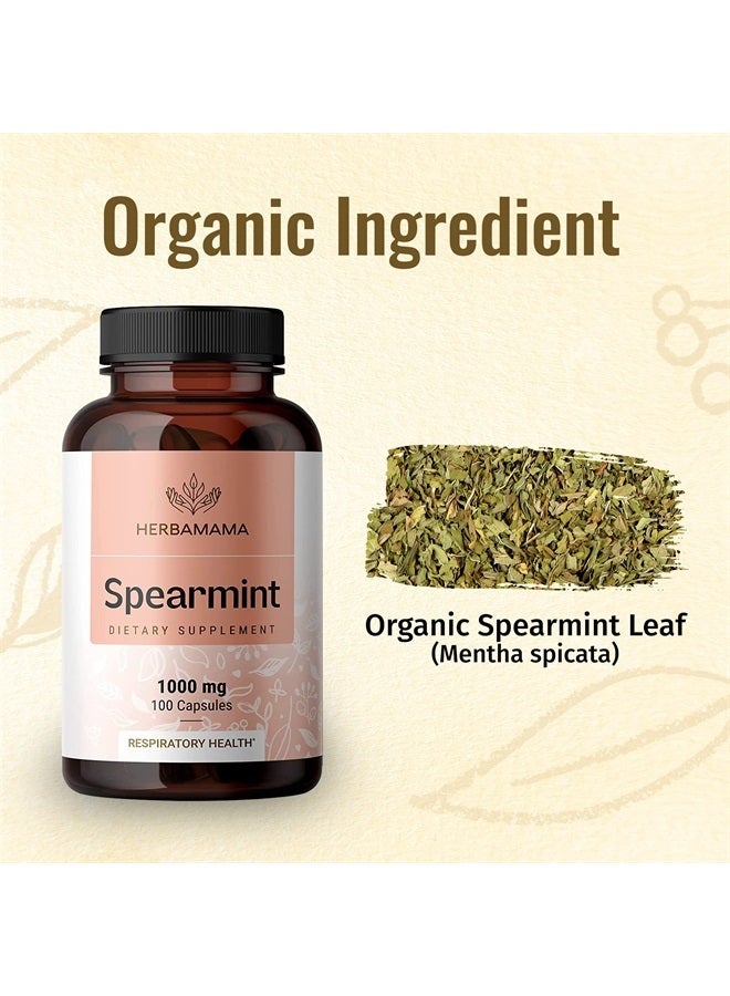 HERBAMAMA Spearmint 100 Capsules - 1000 mg - Organic Mentha Spicata Dietary Daily Supplement - Natural Support for Digestive & Respiratory Function - for Stress Relief - Vegan, Non-GMO - Image 3