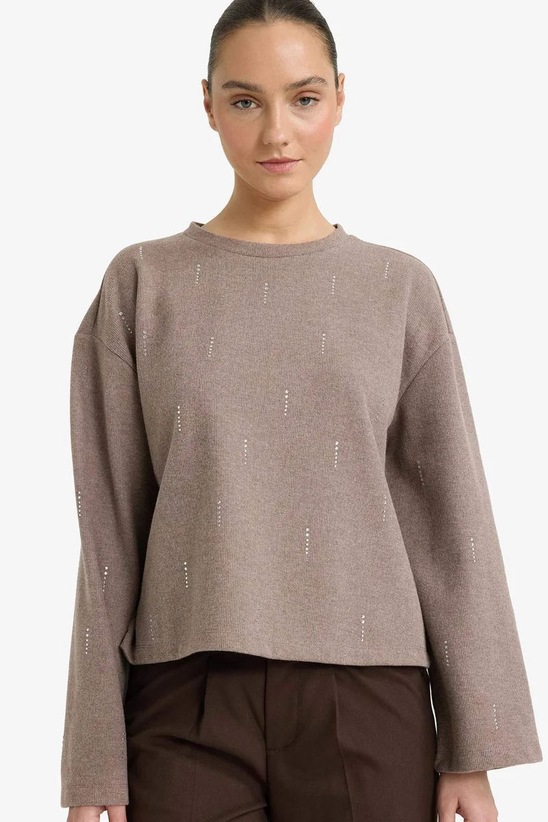 ديفاكتو Relax Fit Crew Neck Long Sleeve T-Shirt