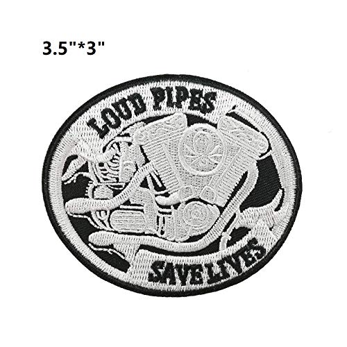 Cute-Patch Loud Pipes Save Lives Embroidered Iron on sew on Patches Badge for Biker Vest 3.5 inch x 3 inch - Image 2