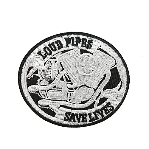 Cute-Patch Loud Pipes Save Lives Embroidered Iron on sew on Patches Badge for Biker Vest 3.5 inch x 3 inch - Image 1