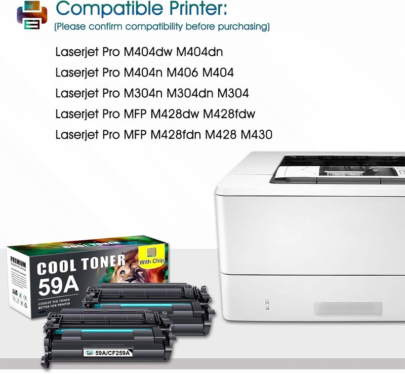 كول تونر خرطوشة حبر 59A CF259A مع شريحة متوافقة مع HP 59A 59X Laserjet Pro M404dn M404dw MFP M428dw M428fdw M404n M428fdn M304n M304dn M404 M428 M304 M406 M430 CF259X 259A عبوة 2 أسود - Image 2