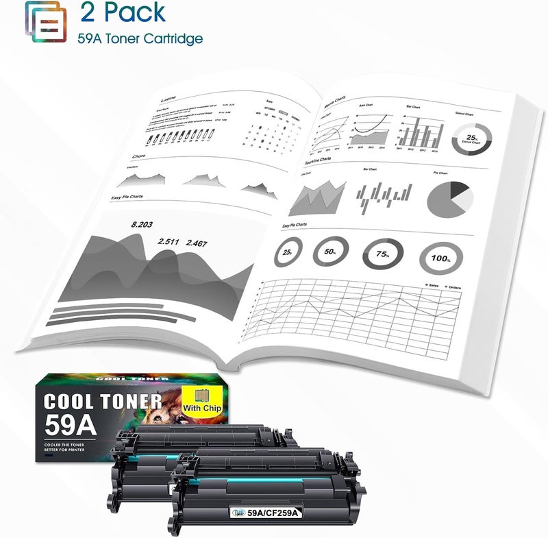 كول تونر خرطوشة حبر 59A CF259A مع شريحة متوافقة مع HP 59A 59X Laserjet Pro M404dn M404dw MFP M428dw M428fdw M404n M428fdn M304n M304dn M404 M428 M304 M406 M430 CF259X 259A عبوة 2 أسود - Image 4