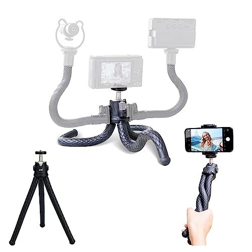 JJC 2 in 1 Flexible Mini Tripod Bendable Octopus Stand and Selfie Stick for Canon EOS M50 M6 R7 R10 G7X Sony ZV1F ZV1 RX100 A6100 A6400 Fujifilm XT5 XT4 XT30 More Camera Phone Clamp Included - Image 1