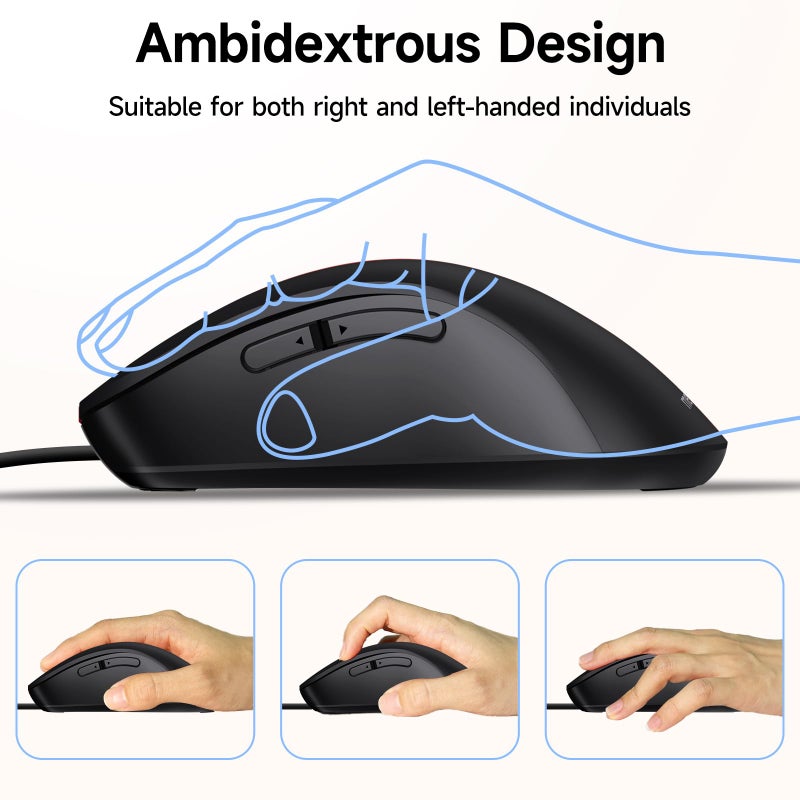 memzuoix Wired Mouse, USB Computer Mouse 1400 DPI Mobile Optical Mouse Ergonomic Design Computer Mice with 5FT Cord for Laptop, PC, Desktop, MacBook, 5 Buttons (Black) - Image 5