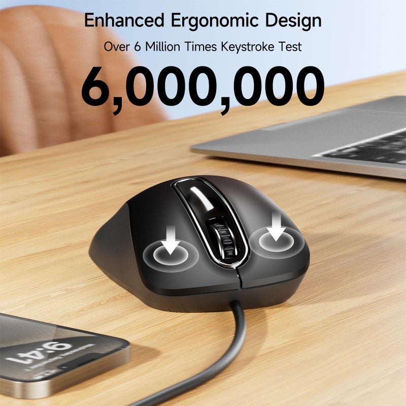 memzuoix Wired Mouse, USB Computer Mouse 1400 DPI Mobile Optical Mouse Ergonomic Design Computer Mice with 5FT Cord for Laptop, PC, Desktop, MacBook, 5 Buttons (Black) - Image 4