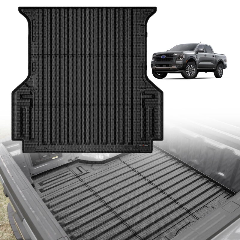 حصيرة سرير شاحنة TripleAliners متوافقة مع فورد رينجر 2024 2025 ملحقات 5FT حماية كاملة لجميع الأحوال الجوية TPE ثقيلة الوزن حصيرة سرير الشاحنة