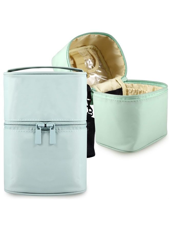 Makeup Brush Organizer Artist Makeup Bag Brushes Set Case Professional Travelling Brush Pen Pencil Holder Make Up Cup Storage Organizer Case Pencil Pouch Cosmetic Bag for Travel (Light Blue)