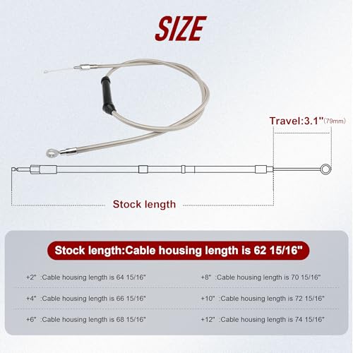 TIGERSGATE 62 15/16" Slightly Adjustable Clutch Cable Compatible for 2007-2016 Harley Touring & Softail & Dyna and 18-up softail & 2020-up Touring, Stainless Steel - Image 4