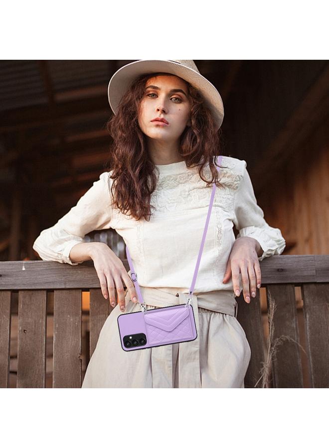 S-TOP Case For Samsung Galaxy A54 5G Rhombic Texture Card Bag RFID Phone Case with Long Lanyard - Image 2