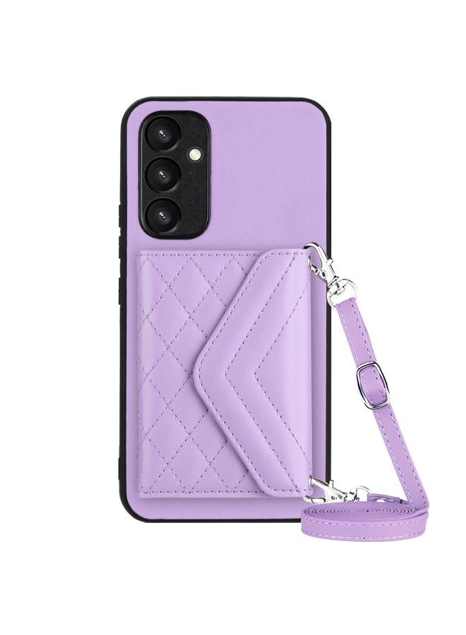 S-TOP Case For Samsung Galaxy A54 5G Rhombic Texture Card Bag RFID Phone Case with Long Lanyard - Image 1
