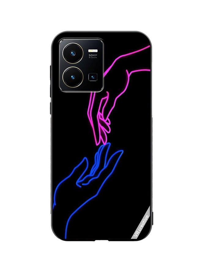 VR CREATIVE Protective Case Cover For Vivo Y35 Hands In Neon Lights Design Multicolour 