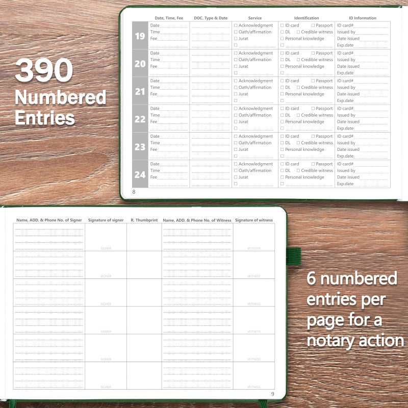 Homlive Notary Journal Log Book, Notary Book with 390 Record Entries, 10"X7" Notary Log Books Notarial Public Journal for Notarial Acts, Hardcover, 120gsm Thick Numbered Pages, Purple - Image 3