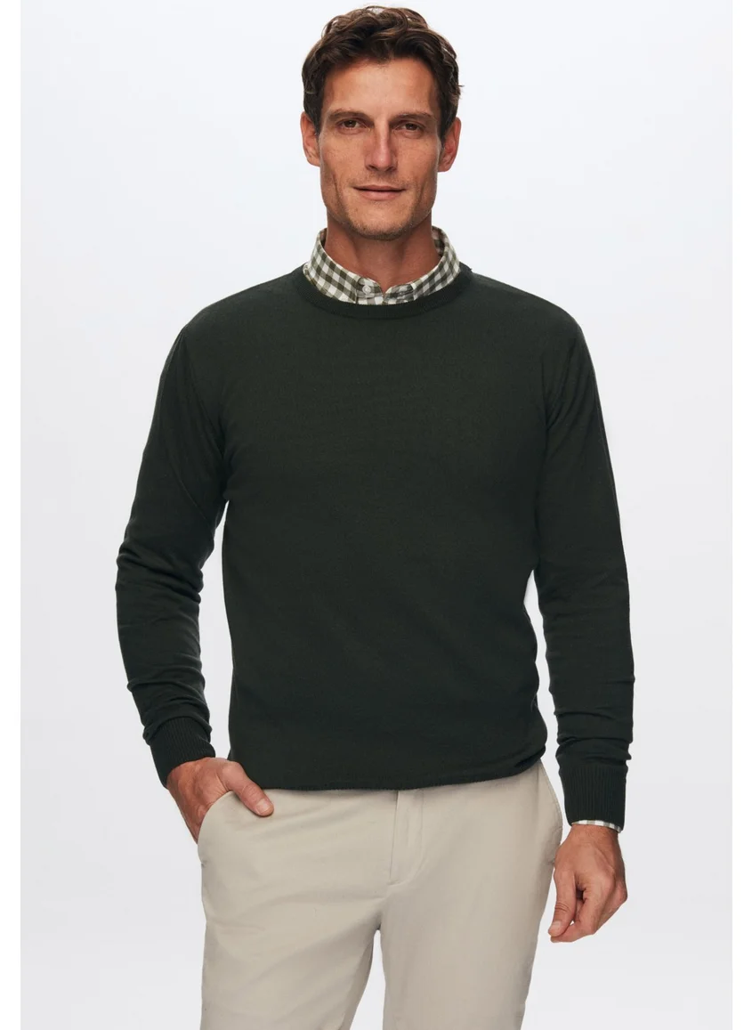 D'S DAMAT Slim Fit Green Cotton Blend Crew Neck Knitwear Shirt