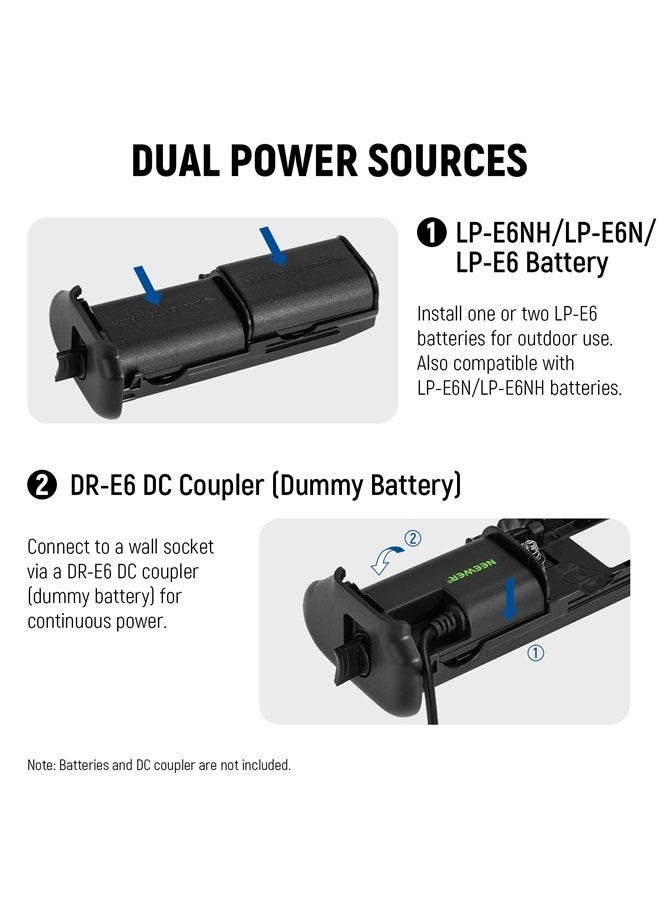 NEEWER Battery Grip Replacement for BG-R10 Compatible with Canon EOS R5 R5C R6 R6 Mark II Mirrorless Cameras, Powered by LP-E6/LP-E6N/LP-E6NH Batteries for Stable Vertical Shooting - Image 5