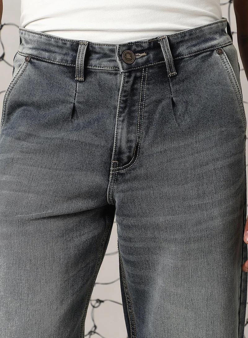 Hubberholme Men's Indigo Cotton Blend Distressed Full Length Relaxed Fit Jeans