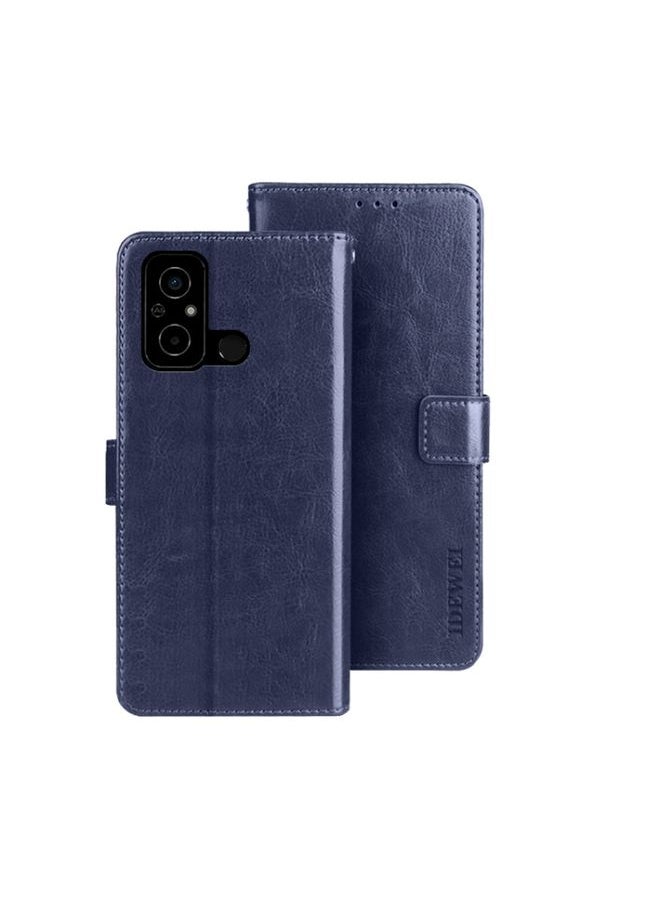 HuHa Case Cover For Xiaomi Poco C55/Redmi 12C/Redmi 11A idewei Crazy Horse Texture Leather Phone Case with Holder Blue 