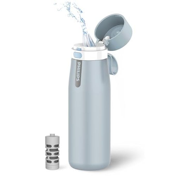 Philips Water Bottle with Filter, Filter Water Bottle Stainless Steel with GoZero Everyday BPA-Free Tap Water Filter, Water Filter Bottle Keep Drink Cold 24 Hours, 1 Filter for 40 gal / 2 Months - Image 1