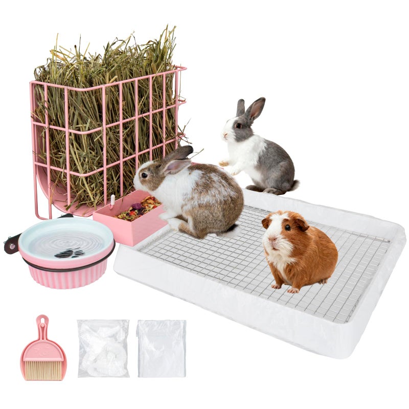 BESNEW 3 in 1 Rabbit Hay Feeder with Litter BoxUpgraded Metal Hay Rack Litter Tray Water BowlQuick CleaningEasy to InstallBunny Supplies for Rabbit Guinea Pig Chinchilla Small Animals - Image 2