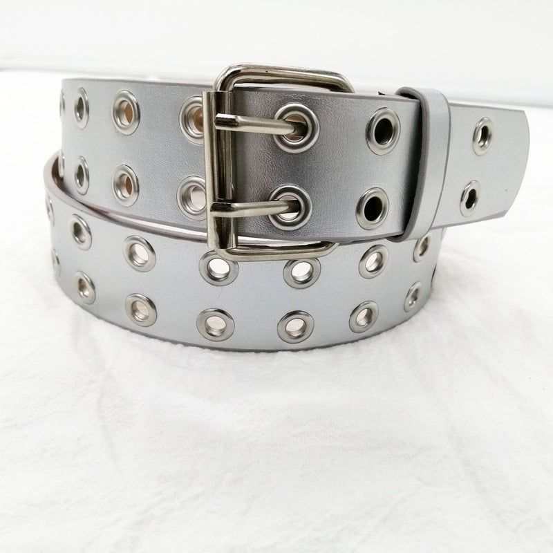 Fashion Double-Pin Buckle Baotou Belt Women'S Accessories Girl'S White Air Eye Belt Jeans Double-Empty Buckle Belt Student - Image 1