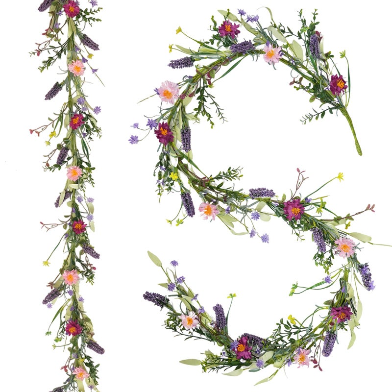 idyllic 6ft 2PCS Spring Pink Lavender Vine Garland Artificial Flower Decor for Front Door Mantel Table Stair Railing Window Porch Indoor Outdoor Home Decor - Image 1