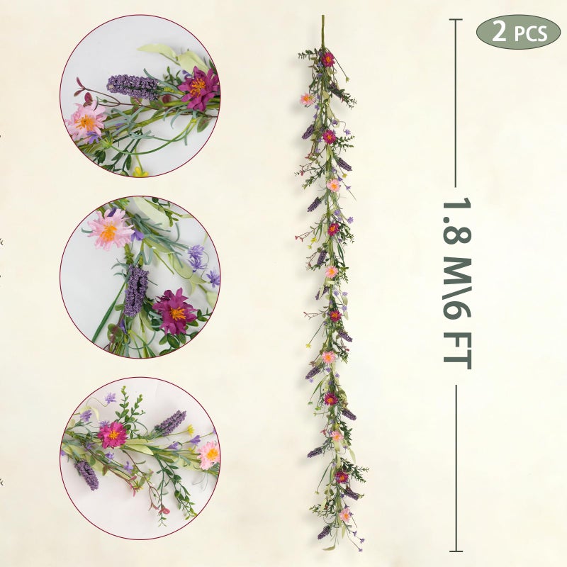 idyllic 6ft 2PCS Spring Pink Lavender Vine Garland Artificial Flower Decor for Front Door Mantel Table Stair Railing Window Porch Indoor Outdoor Home Decor - Image 3