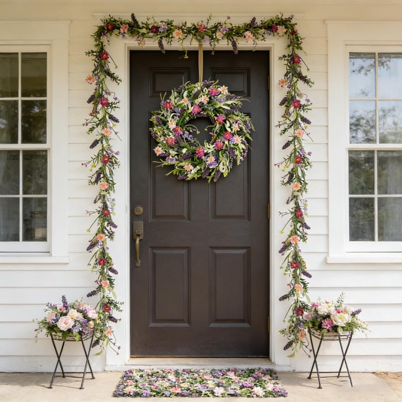 idyllic 6ft 2PCS Spring Pink Lavender Vine Garland Artificial Flower Decor for Front Door Mantel Table Stair Railing Window Porch Indoor Outdoor Home Decor - Image 5