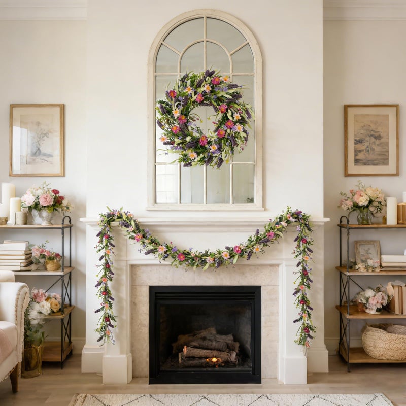 idyllic 6ft 2PCS Spring Pink Lavender Vine Garland Artificial Flower Decor for Front Door Mantel Table Stair Railing Window Porch Indoor Outdoor Home Decor - Image 2