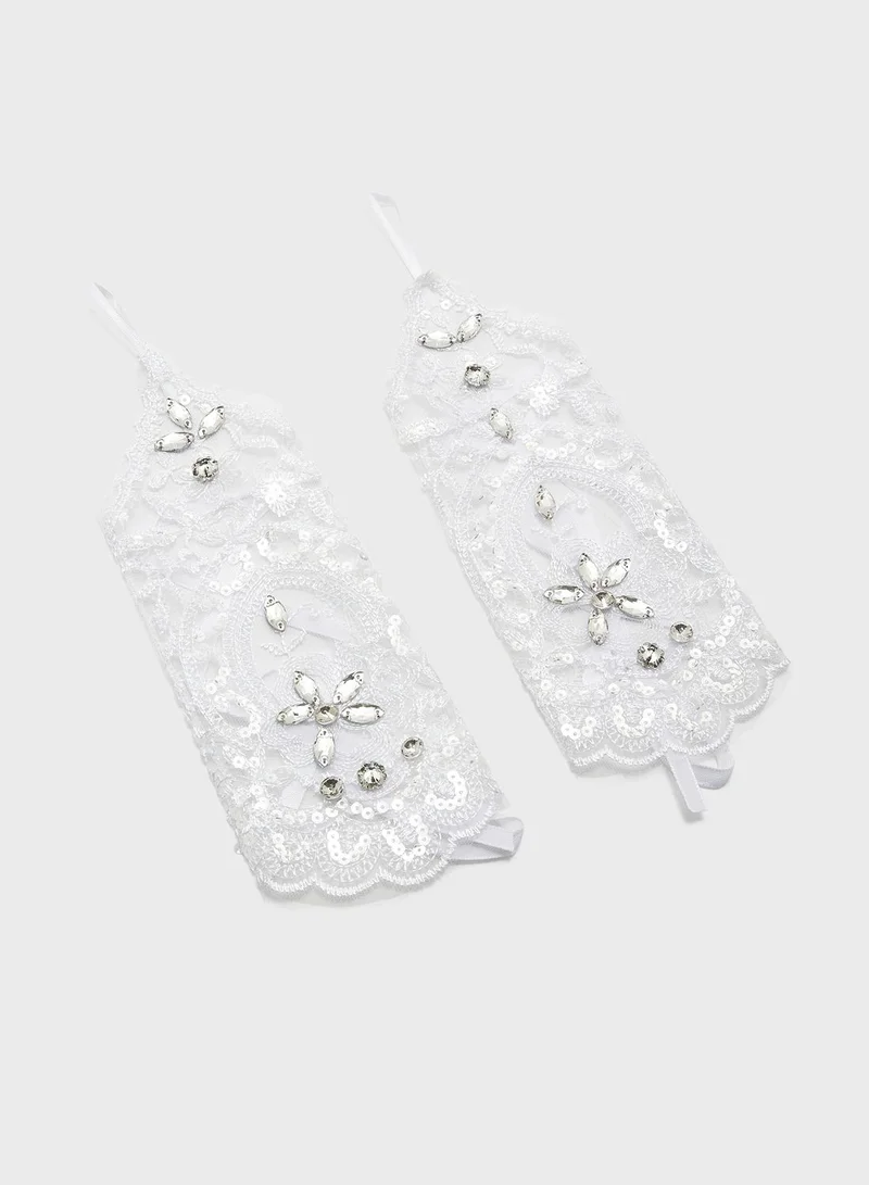 ELLA Embellished Short Dressy Gloves