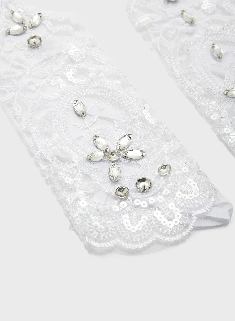 ELLA Embellished Short Dressy Gloves