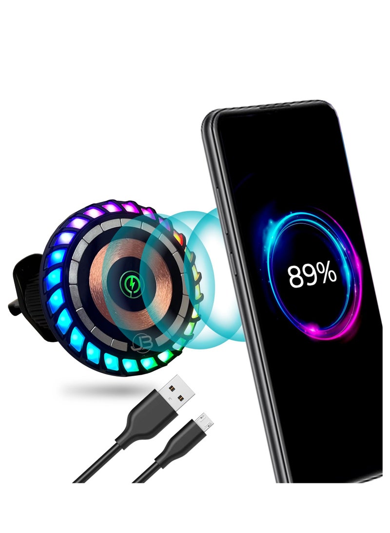 Zikra Fit for MagSafe Magnetic Phone Mount Wireless Charger, Music Reactive Lights, Car Cell Phone Holder, Car Mount Universal Air Vent Clip Car Charger for iPhone 14/13/12, 360° Rotation - Image 1