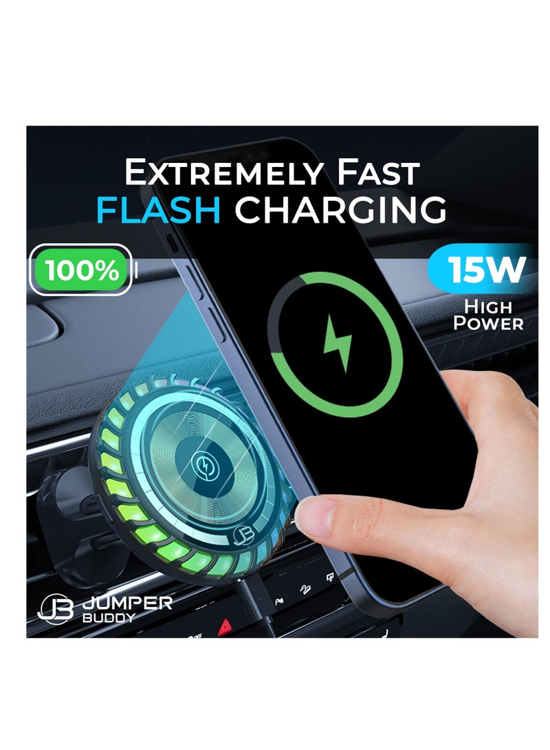 Zikra Fit for MagSafe Magnetic Phone Mount Wireless Charger, Music Reactive Lights, Car Cell Phone Holder, Car Mount Universal Air Vent Clip Car Charger for iPhone 14/13/12, 360° Rotation - Image 2