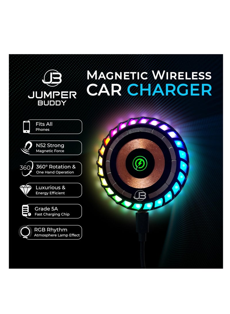 Zikra Fit for MagSafe Magnetic Phone Mount Wireless Charger, Music Reactive Lights, Car Cell Phone Holder, Car Mount Universal Air Vent Clip Car Charger for iPhone 14/13/12, 360° Rotation - Image 3