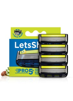 LetsShave Pro 5 Plus Manual Shaving Razor Blades Refills (Cartridge), Pack Of 4, World'S First Curved Blade With Vitamin E & Argan Oil Lubricating Strip, Blades For Men  - Image 1