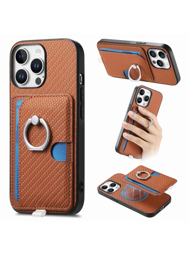 Zaboon Case For iPhone 12 Pro Max Carbon Fiber Ring Side Insert Card Bag MagSafe Phone Case - Image 1