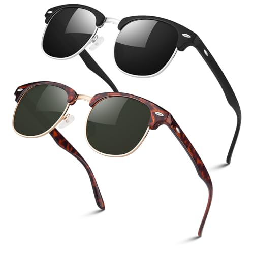 LINVO Polarized Semi Rimless Sunglasses for Men Women, Mens Sunglasses Classic Retro Shades Half Frame Driving Sun Glasses UV Protection - Image 1
