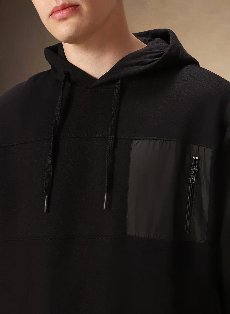 Dennis Lingo Men's Black Polyester Blend Solid Regular Fit Sweatshirt