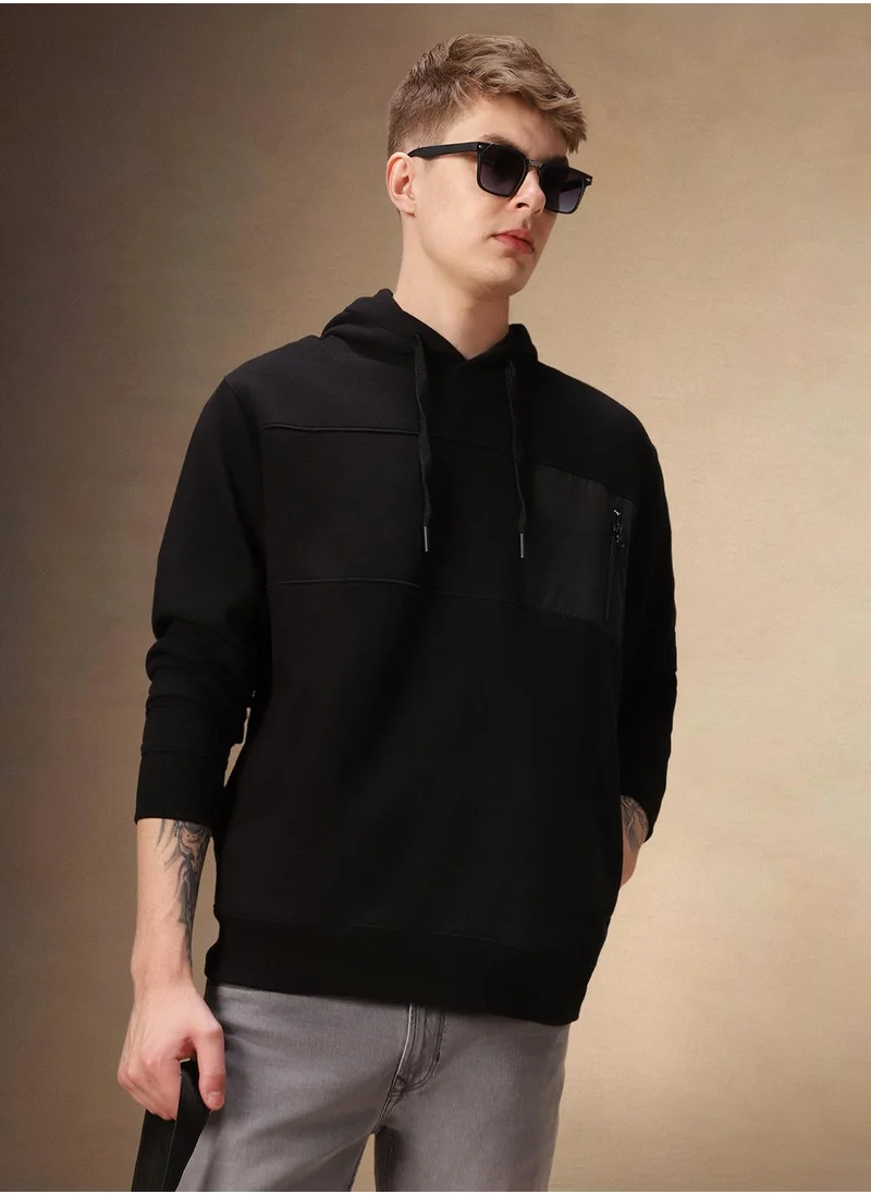 Dennis Lingo Men's Black Polyester Blend Solid Regular Fit Sweatshirt