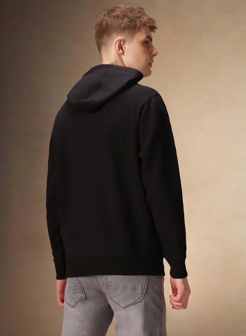 Dennis Lingo Men's Black Polyester Blend Solid Regular Fit Sweatshirt