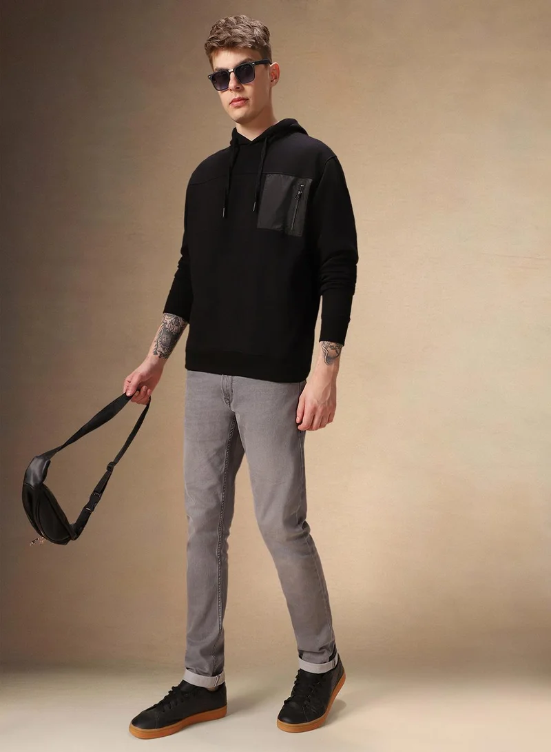 Dennis Lingo Men's Black Polyester Blend Solid Regular Fit Sweatshirt