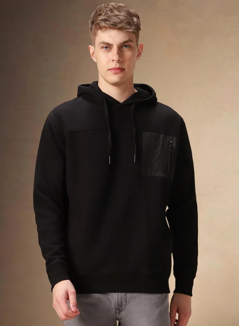 Dennis Lingo Men's Black Polyester Blend Solid Regular Fit Sweatshirt