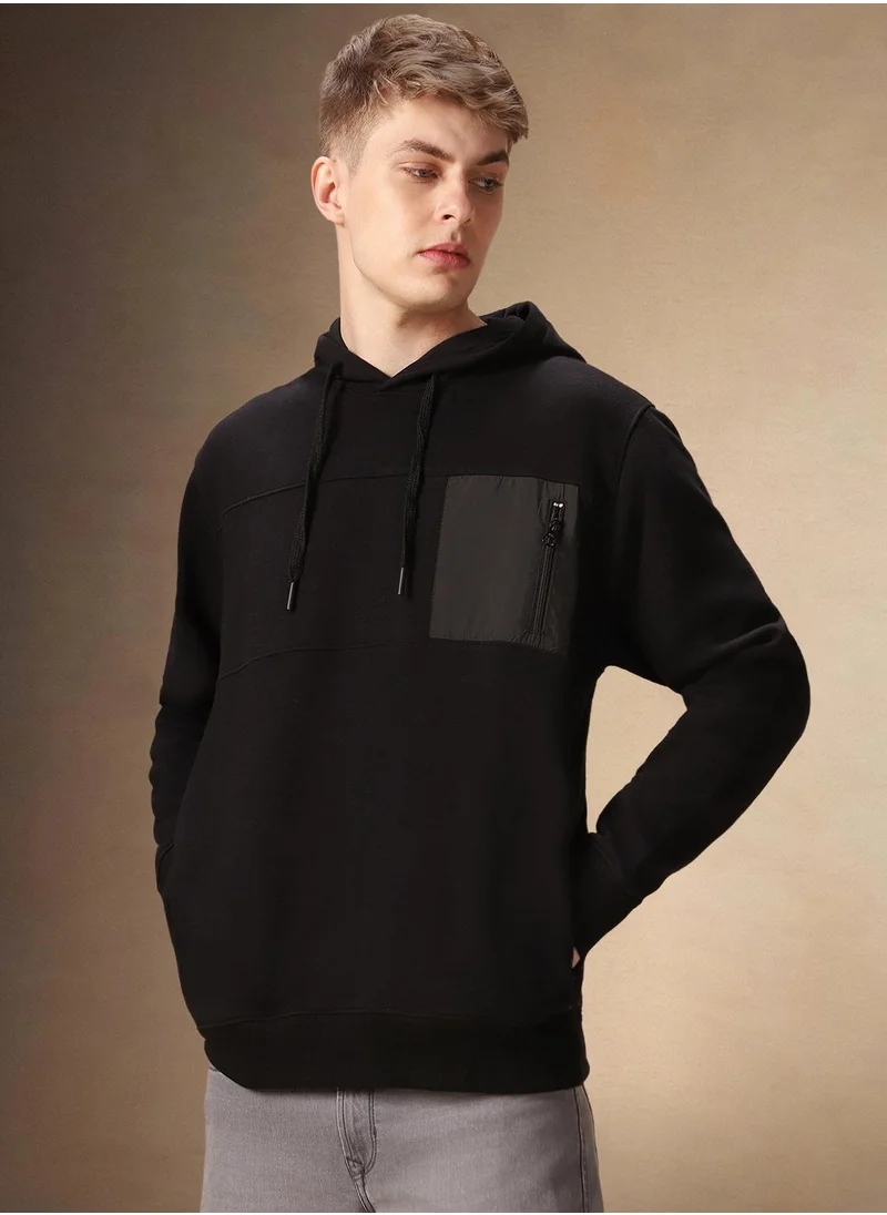 Dennis Lingo Men's Black Polyester Blend Solid Regular Fit Sweatshirt