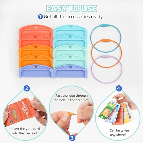 Viotiin 20 Pcs Reusable Plastic Card Holders for Yoto Cards with 6 Ring Loops, Portable Card Holder for Yoto Mini Player Audio Cards, Kids Travel Carrier, Yoto Accessory Organizer Storage Set - Image 4