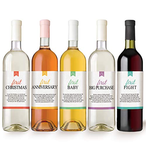 Printed Party Marriage Milestones Wine Bottle Labels, Set of 5 Waterproof Wine Bottle Labels, Wedding Gift, Marriage Milestones, Wedding Firsts - Image 1
