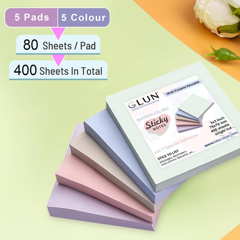 GLUN® ملاحظات لاصقة متعددة الألوان، 400 صفحة في عبوة واحدة، لاصق قوي، ذاتية الالتصاق، وأوراق ملونة زاهية، مثالية للملاحظات، والتنظيم، والتذكيرات. - Image 3