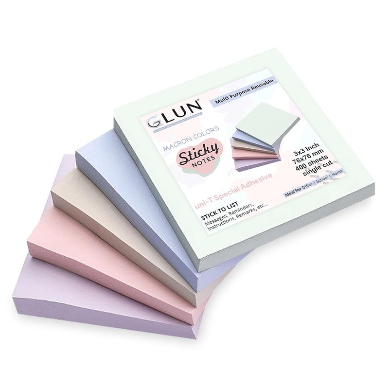 GLUN® ملاحظات لاصقة متعددة الألوان، 400 صفحة في عبوة واحدة، لاصق قوي، ذاتية الالتصاق، وأوراق ملونة زاهية، مثالية للملاحظات، والتنظيم، والتذكيرات. - Image 1