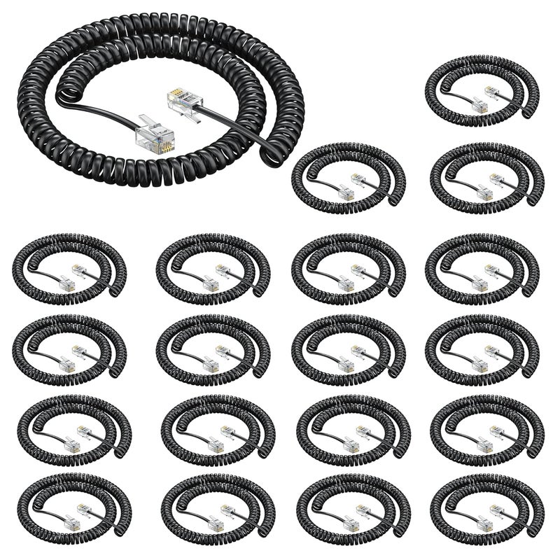 Ubramac RJ9 4P4C Telephone Cord，Telephone Handset Cord,Coiled Wire 10 Pack 8Ft Uncoiled / 1.4Ft Coiled Landline Phone Handset Cable RJ9 4P4C Telephone Accessory -20 Pack - Image 1