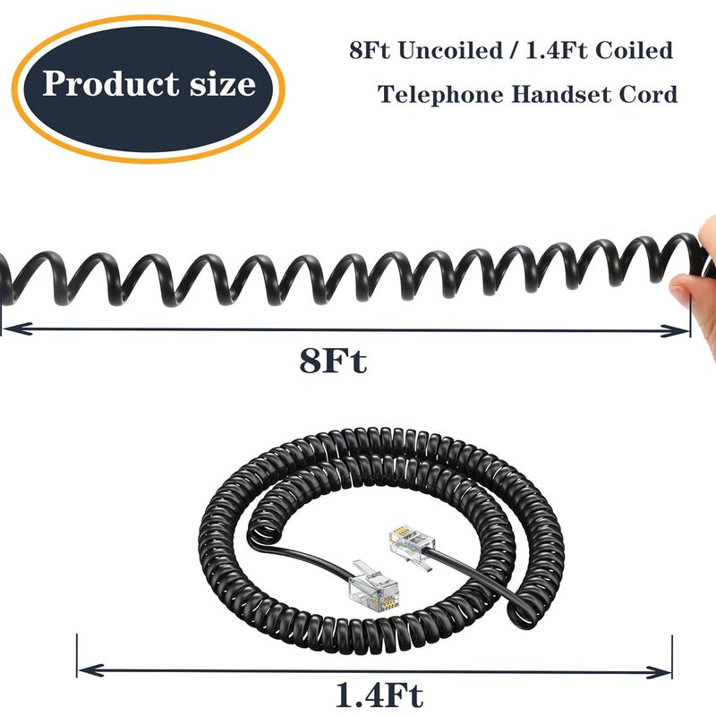 Ubramac RJ9 4P4C Telephone Cord，Telephone Handset Cord,Coiled Wire 10 Pack 8Ft Uncoiled / 1.4Ft Coiled Landline Phone Handset Cable RJ9 4P4C Telephone Accessory -20 Pack - Image 2