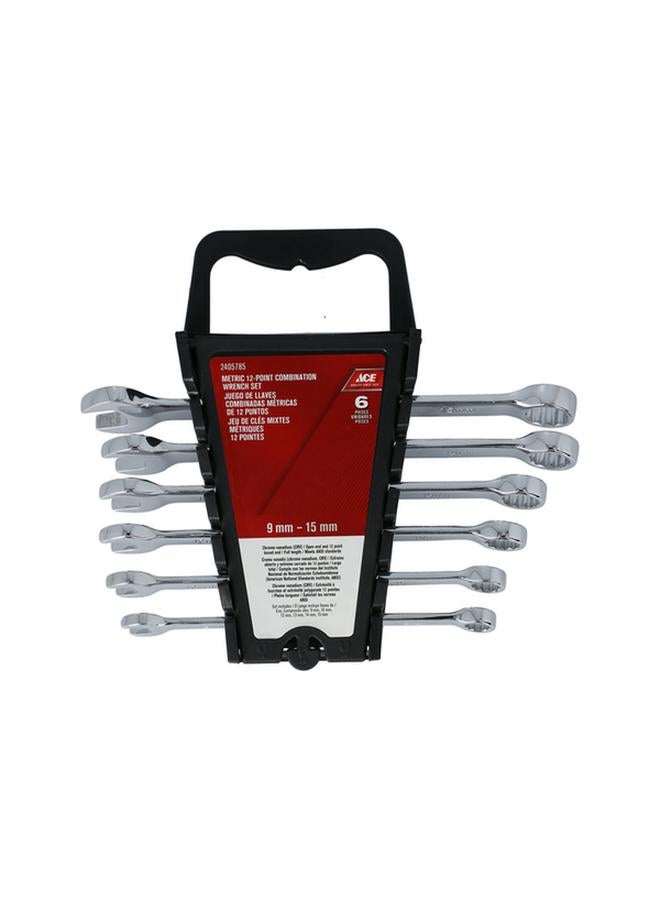 ACE 6-Piece Metric 12-Point Combination Wrench Set Silver